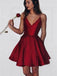 BohoProm homecoming dresses A-line Spaghetti Strap Mini Satin Simple Burgundy Homecoming Dresses AHC0001