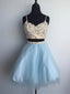 A-line Spaghetti Strap Mini Tulle Short Sequined Homecoming Dresses APD2662