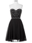 A-line Sweetheart Mini Chiffon Black Homecoming Dresses With Rhine Stones APD2609