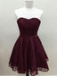 A-line Sweetheart Mini Lace Short Burgundy Simple Homecoming Dresses APD2735