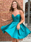 A-line Sweetheart Mini Satin Short Jade Simple Homecoming Dresses APD2761