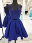 A-line Sweetheart Mini Satin Short Royal Blue Homecoming Dresses With Rhine Stones APD2723