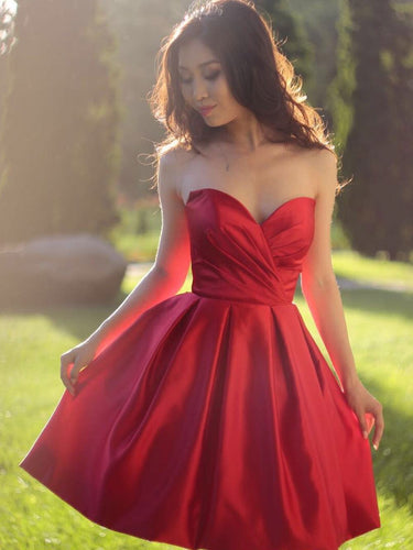 BohoProm homecoming dresses A-line Sweetheart Mini Satin Short Simple Red Homecoming Dresses APD2698