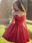 A-line Sweetheart Mini Satin Short Simple Red Cocktail Dresses APD2698