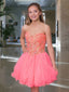 A-line Sweetheart Mini Tulle Watermelon Homecoming Dresses With Sequins ABC00036