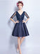 BohoProm homecoming dresses A-line V-Neck Mini Satin Short Appliqued Homecoming Dresses APD2764