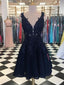 Attractive Lace V-neck Neckline A-line Homecoming Dresses With Beaded Appliques HD124