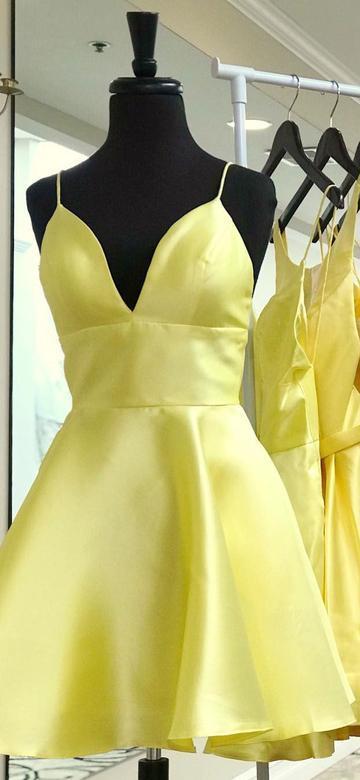 BohoProm homecoming dresses Attractive Satin Spaghetti Straps Neckline Short A-line Homecoming Dresses HD171