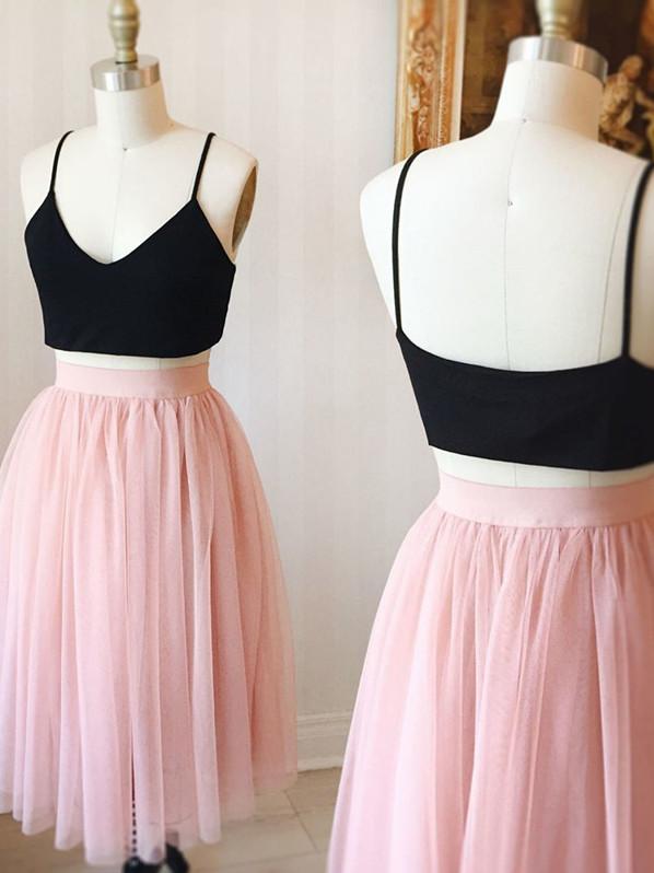BohoProm homecoming dresses Brilliant Tulle Spaghetti Straps Neckline 2 Pieces A-line Homecoming Dress HD065