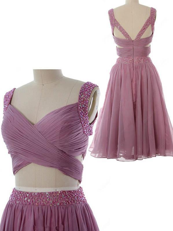 BohoProm homecoming dresses Charming Chiffon V-neck Neckline A-line Homecoming Dresses With Sequins HD011
