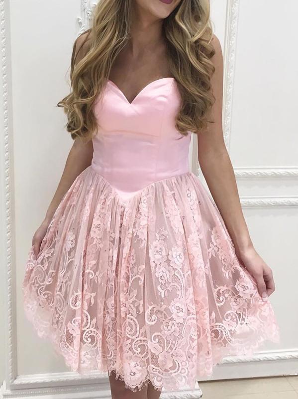 BohoProm homecoming dresses Charming Satin & Lace Sweetheart Neckline Short Length A-line Homecoming Dress HD055