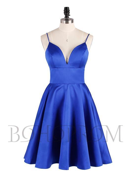 BohoProm homecoming dresses Charming Satin Spaghetti Straps Neckline Short A-line Homecoming Dresses HD153
