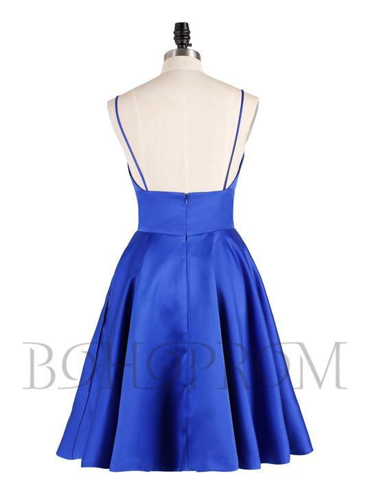 BohoProm homecoming dresses Charming Satin Spaghetti Straps Neckline Short A-line Homecoming Dresses HD153