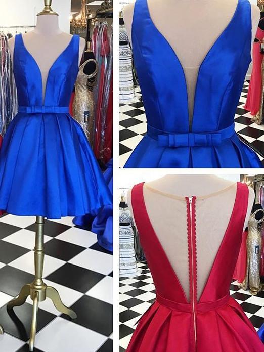 BohoProm homecoming dresses Chic Satin Jewel Neckline Short Length A-line Homecoming Dresses With Bowknot HD014