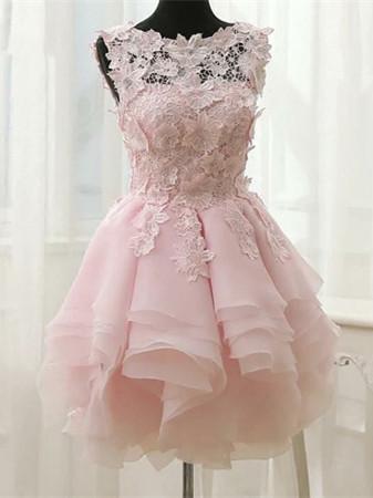 BohoProm homecoming dresses Delicate Lace & Chiffon Bateau Neckline A-line Homecoming Dresses With Appliques HD114