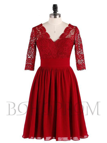 BohoProm homecoming dresses Delicate Lace & Chiffon V-neck Neckline Half Sleeves A-line Homecoming Dresses HD154