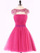 BohoProm homecoming dresses Delicate Tulle Bataeu Neckline Cap Sleeves A-line Homecoming Dresses With Beadings HD028