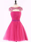 Delicate Tulle Bataeu Neckline Cap Sleeves A-line Homecoming Dresses With Beadings HD028