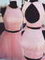 Delicate Tulle Jewel Neckline Cut-out 2 Pieces A-line Homecoming Dresses With Pearls HD086