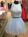 BohoProm homecoming dresses Delicate Tulle Jewel Neckline Cut-out 2 Pieces A-line Homecoming Dresses With Pearls HD086