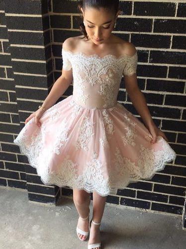 BohoProm homecoming dresses Delicate Tulle Off-the-shoulder Neckline A-line Homecoming Dresses With Appliques HD044