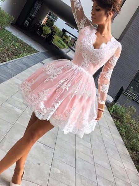 BohoProm homecoming dresses Delicate Tulle V-neck Neckline Ball Gown Homecoming Dresses With Appliques HD030