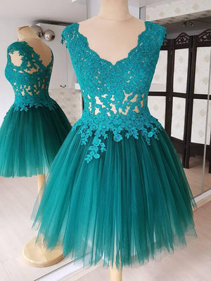 BohoProm homecoming dresses Delicate Tulle V-neck Neckline Cap Sleeves A-line Homecoming Dresses HD122