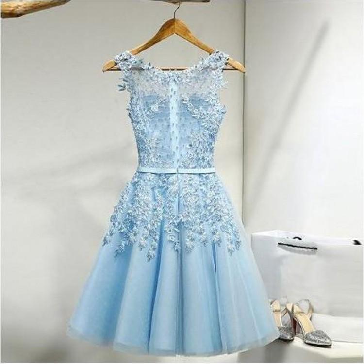 BohoProm homecoming dresses Excellent Tulle Scoop Neckline A-line Homecoming Dresses With Appliques HD184