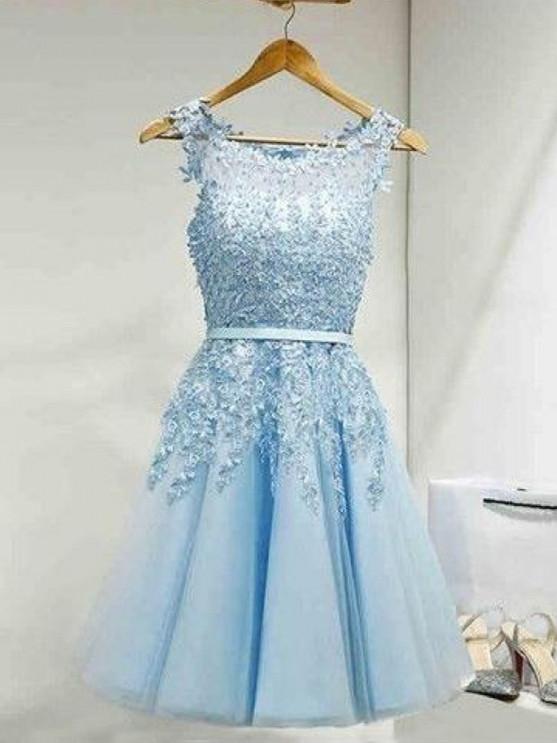 BohoProm homecoming dresses Excellent Tulle Scoop Neckline A-line Homecoming Dresses With Appliques HD184