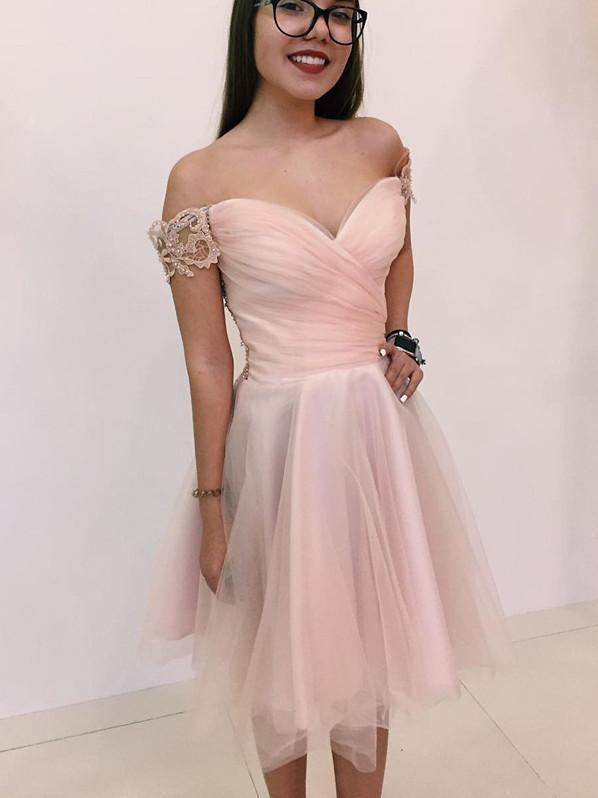 BohoProm homecoming dresses Exquisite Tulle Off-the-shoulder Neckline Knee-length A-line Homecoming Dress HD090