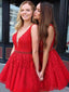 Exquisite Tulle V-neck Neckline A-line Homecoming Dresses With Beadings HD158