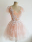 Exquisite Tulle V-neck Short A-line Homecoming Dresses With Appliques HD123