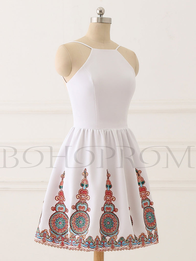 BohoProm homecoming dresses Graceful Satin Halter Neckline Short A-line Homecoming Dresses HD187
