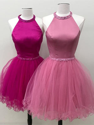 BohoProm homecoming dresses Graceful Satin & Tulle Jewel Neckline A-line Homecoming Dresses HD214