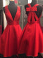 Graceful Satin V-neck Neckline Short Length A-line Homecoming Dresses With Bowknot HD063