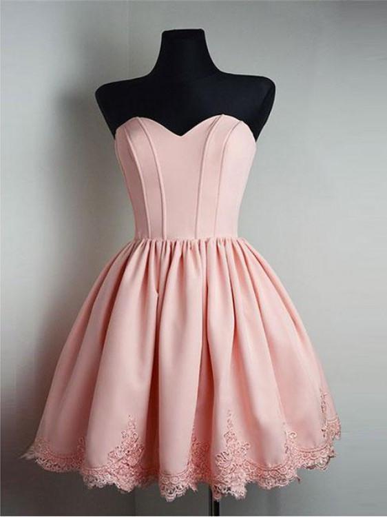 BohoProm homecoming dresses Modern Satin Sweetheart Neckline A-line Homecoming Dresses With Appliques HD207