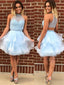 Modern Tulle High-neck Neckline A-line Homecoming Dresses With Beadings HD019