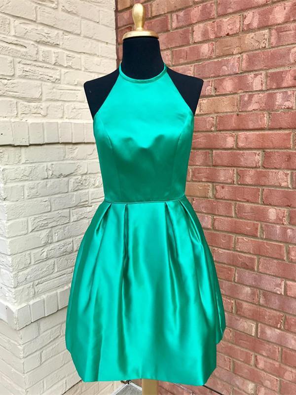 BohoProm homecoming dresses Modest Satin Jewel Neckline Short Length A-line Homecoming Dresses HD120