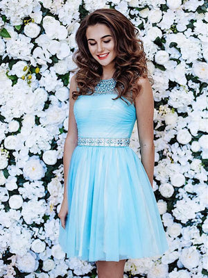 BohoProm homecoming dresses Outstanding Tulle Scoop Neckline Cut-out A-line Homecoming Dresses With Beadings HD027