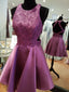 Popular Satin Scoop Neckline Short Length A-line Homecoming Dresses With Beaded Appliques HD002