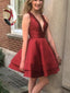 Popular Satin V=neck Neckline A-line Homecoming Dresses With Pleats HD062