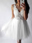 Romantic Tulle V-neck Neckline A-line Homecoming Dresses With Beaded Appliques HD115