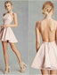 Sexy Satin Jewel Neckline backless Short A-line Cocktail Dresses CD019