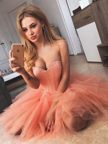 BohoProm homecoming dresses Sexy Tulle Sweetheart Neckline Short A-line Homecoming Dresses HD134