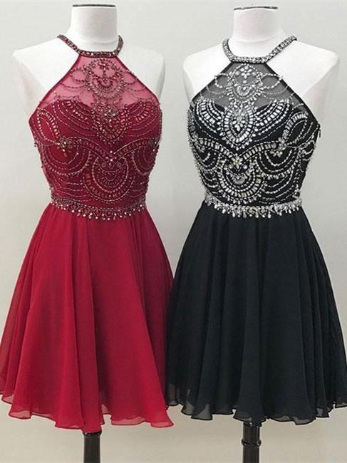 BohoProm homecoming dresses Shimmering Chiffon Chiffon Halter Neckline A-line Homecoming Dresses With HD131
