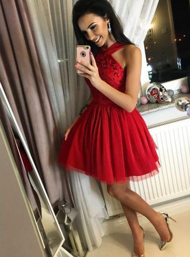 BohoProm homecoming dresses Shining Tulle Halter Neckline A-line Homecoming Dresses With Sequins HD118