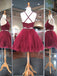 BohoProm homecoming dresses Shining Tulle Spaghetti Straps Neckline 2 Pieces A-line Homecoming Dresses With Beaded Appliques HD056