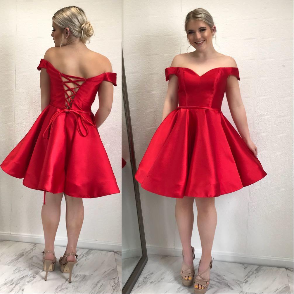 BohoProm homecoming dresses Simple Satin Off-the-shoulder Neckline A-line Homecoming Dresses HD140