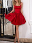 Simple Satin Scoop Neckline Short Length A-line Cocktail Dresses With Bowknot CD039