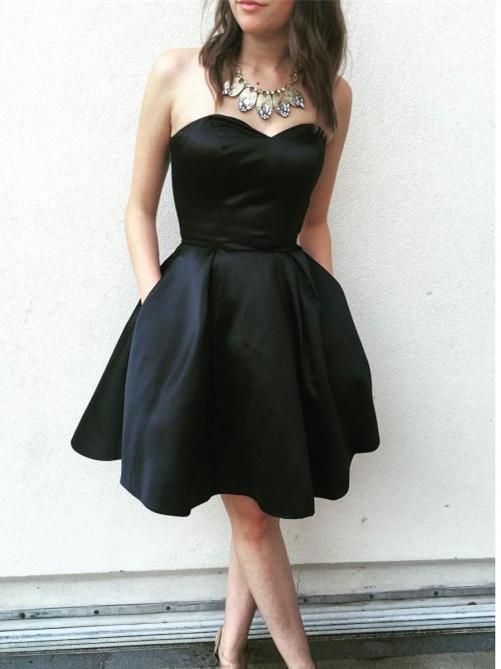 BohoProm homecoming dresses Simple Satin Sweetheart Neckline Short A-line Homecoming Dresses HD205